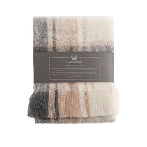 Plaid Merino Wool Scarf - Cream, Gray, Tan